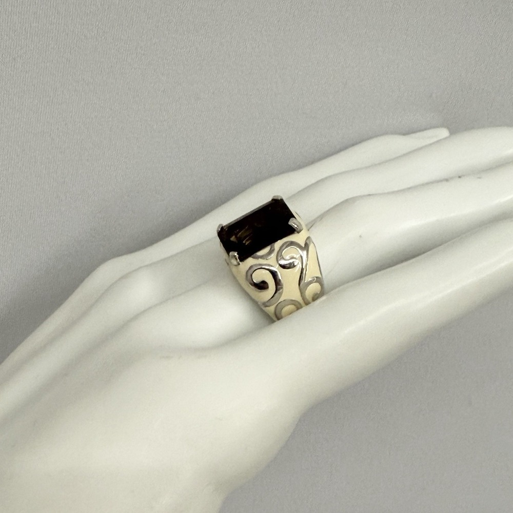 Michelle Albala Sterling Enamel & Smoky Topaz Ring Weighs 11 Grams Size 6 - Picture 2 of 14
